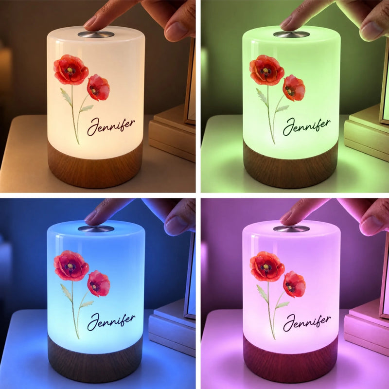Custom Name Flower Decor Gifts For Women - Personalized Dimmable Touch Night Light