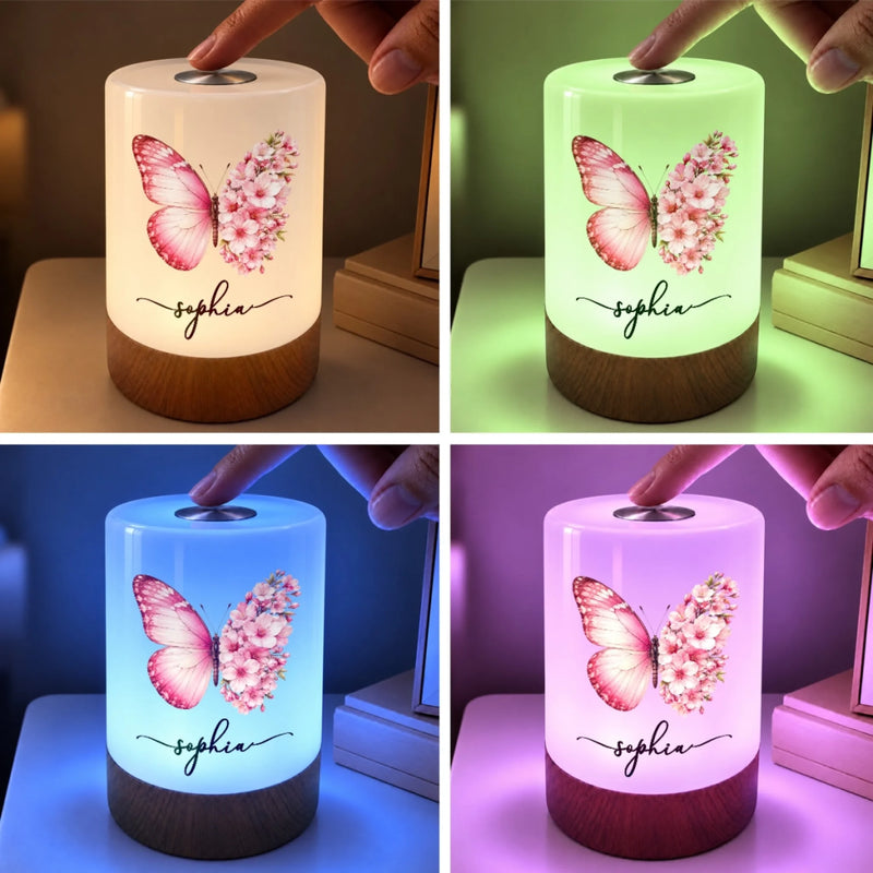 Custom Name Butterfly Floral Gifts For Women - Personalized Dimmable Touch Night Light