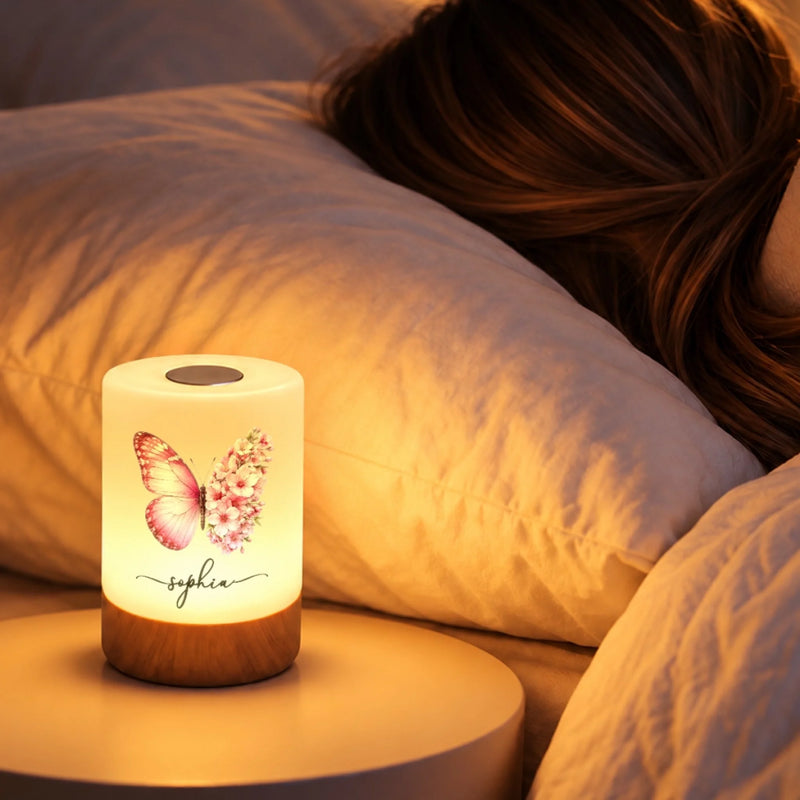 Custom Name Butterfly Floral Gifts For Women - Personalized Dimmable Touch Night Light