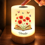 Custom Name Book Lover Floral Gifts For Book Lovers, Bookworms, Readers - Personalized Dimmable Touch Night Light