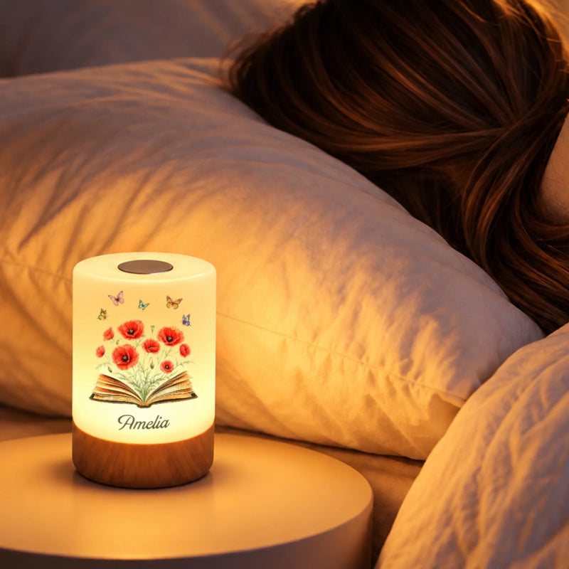 Custom Name Book Lover Floral Gifts For Book Lovers, Bookworms, Readers - Personalized Dimmable Touch Night Light