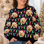 Custom Pet Photo Christmas Light Gifts For Dog And Cat Lovers - Personalized Ugly Sweatshirt