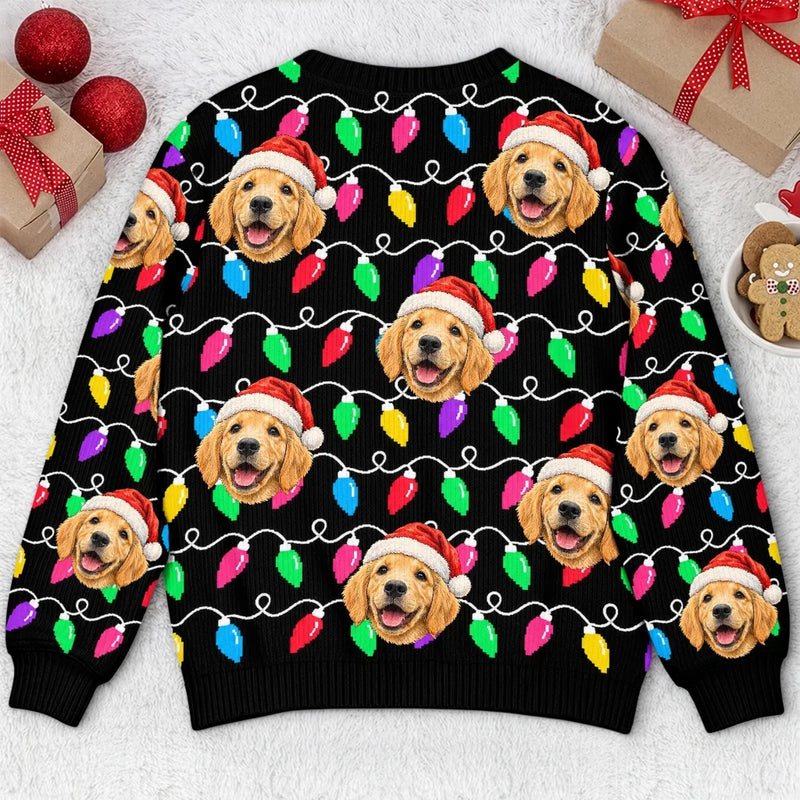 Custom Pet Photo Christmas Light Gifts For Dog And Cat Lovers - Personalized Ugly Sweatshirt