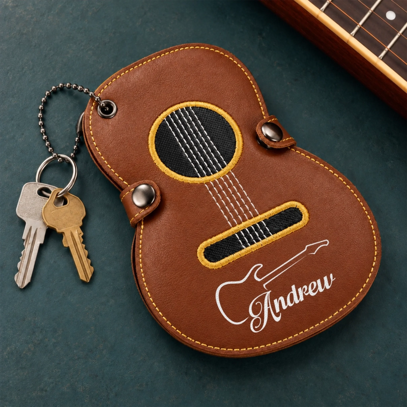 Custom Name Guitar Gifts for Guitarists - Personalized Guitar-Shaped Picks Storage Case