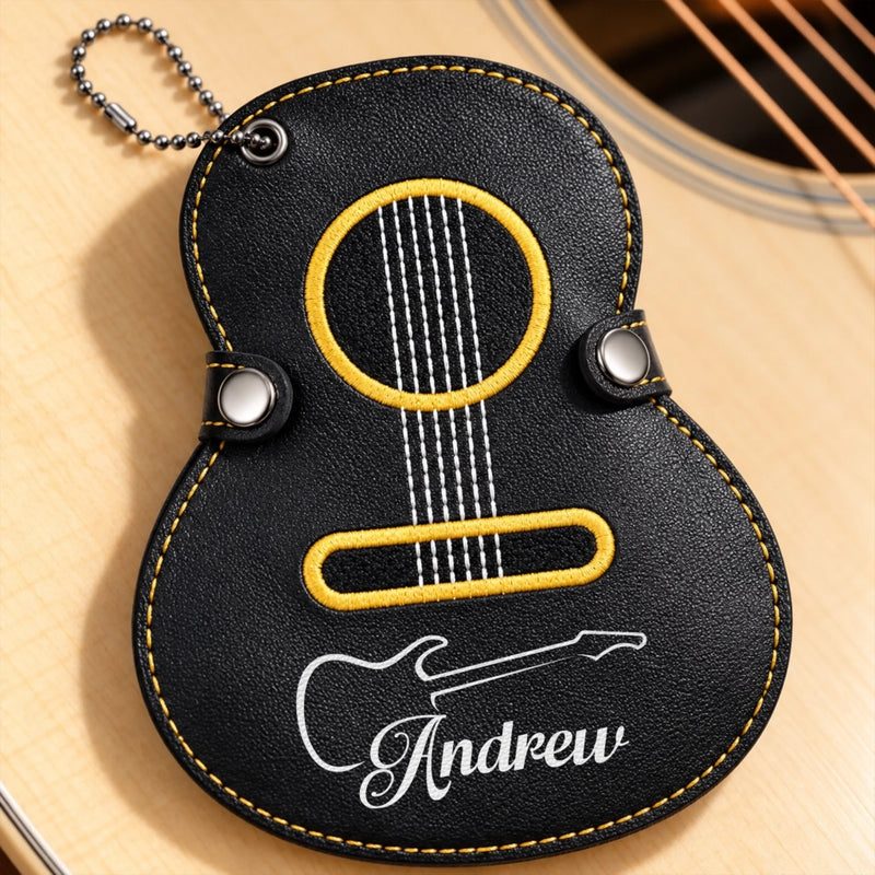 Custom Name Guitar Gifts for Guitarists - Personalized Guitar-Shaped Picks Storage Case