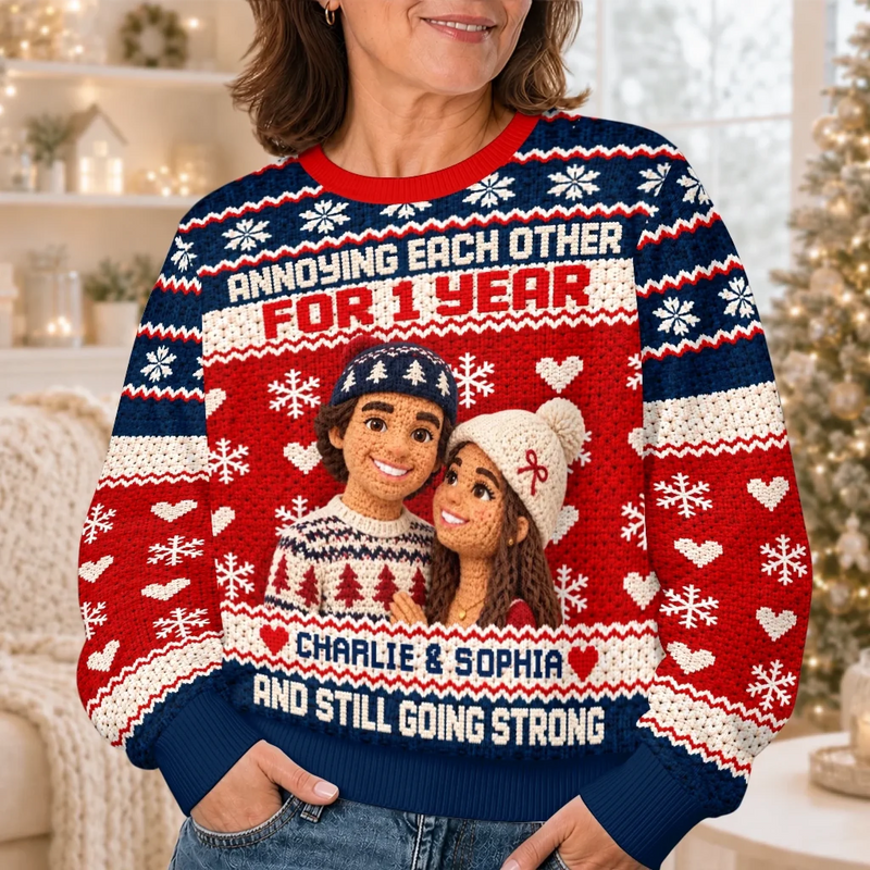 Custom Photo Annoying Each Other Christmas Gifts For Couples - Personalized Ugly Sweatshirt