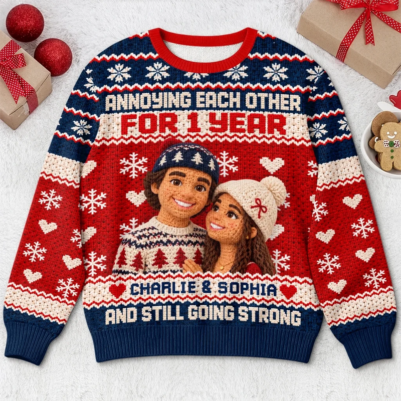Custom Photo Annoying Each Other Christmas Gifts For Couples - Personalized Ugly Sweatshirt