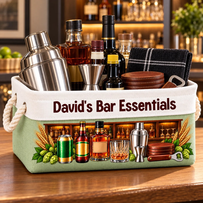 Custom Name Bar Essentials Gifts - Personalized Storage Basket