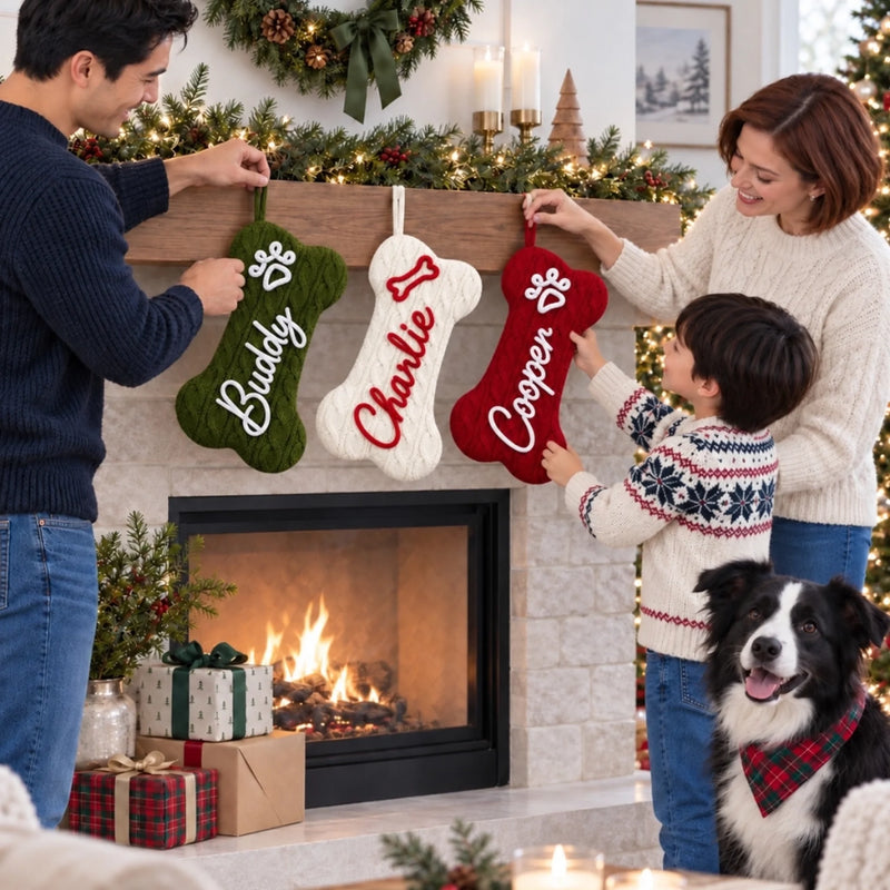 Custom Name Christmas Pet Gifts For Dog Lovers - Personalized Christmas Bone Stockings