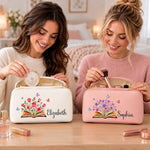 Custom Name Floral Bookish Gifts For Book Lovers, Women - Personalized PU Leather Travel Toiletry Bag