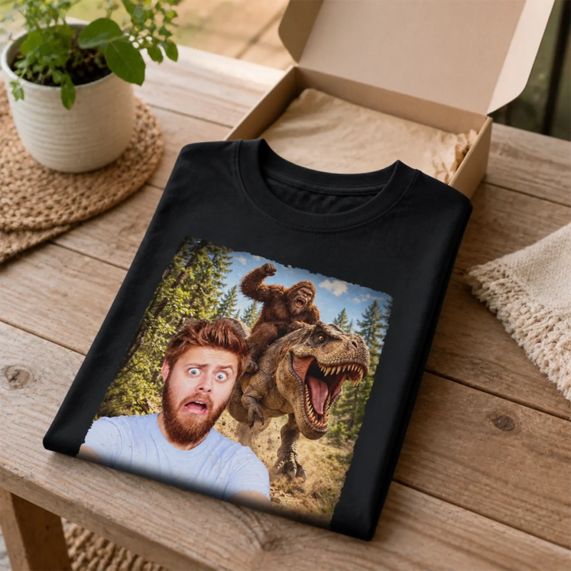 Custom Photo Funny Dinosaur Adventure Gifts for Men - Personalized Comfort T-Shirt