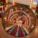 Custom Pet Photo Christmas Bookshelf Gifts For Pet Lovers - Personalized Quilted Round Mat