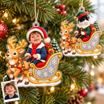 Custom Photo Christmas Reindeer Sleigh Gifts for Kids - Personalized Acrylic Ornament