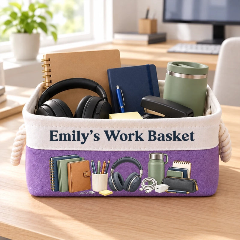 Custom Name Work Basket Office Gifts For Coworker - Personalized Storage Basket