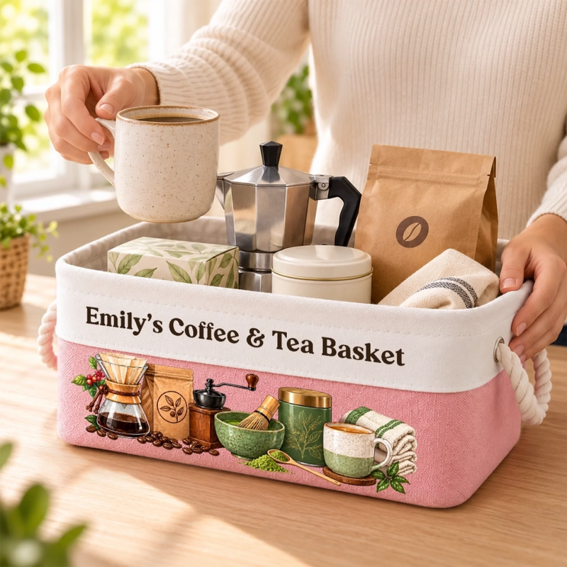 Custom Name Coffee And Tea Gifts For Families - Personalized Storage Basket