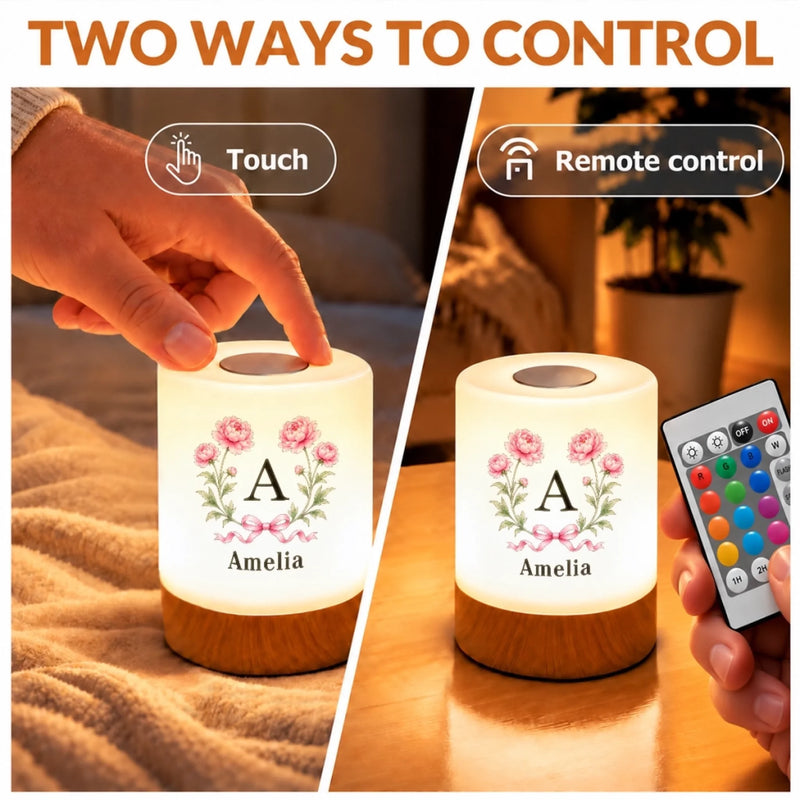 Custom Name Floral Initial Decor Gifts For Women - Personalized Dimmable Touch Night Light