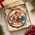 Custom Couple Photo Christmas Gifts - Personalized Wooden Ornament