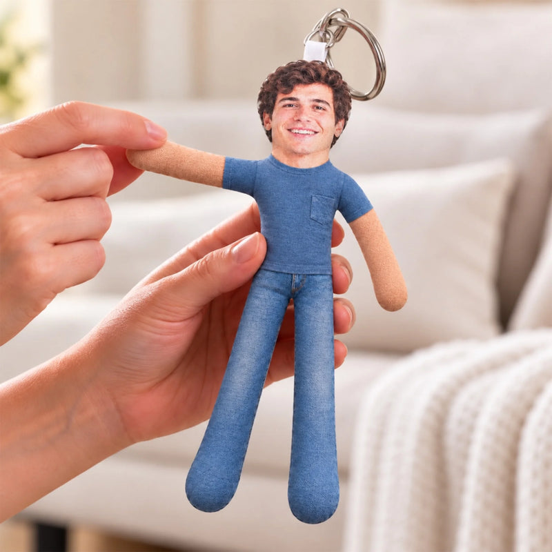Custom Photo Couple Keepsake Gifts - Personalized Poseable Plush Doll Keychain