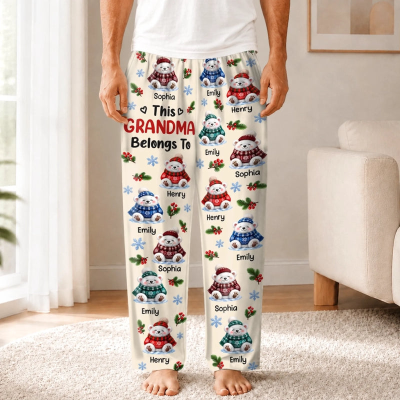 Custom Name Christmas Teddy Bear Gifts For Grandma And Grandpa - Personalized Pajamas Pants