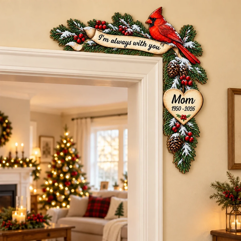 Custom Memorial Cardinal Christmas Decor - Personalized Wooden Door Topper