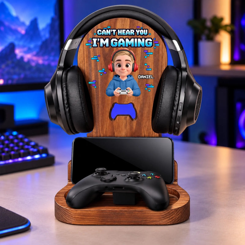 Custom Name Gaming Gifts for Boys - Personalized Wooden Headset Stand