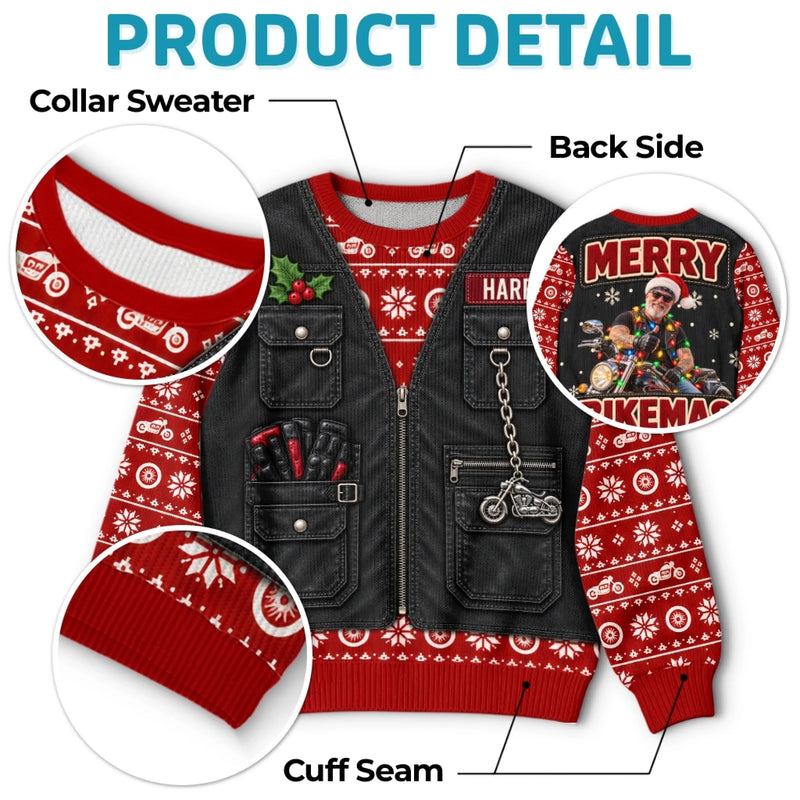 Custom Photo Biker Christmas Gifts for Men - Personalized Ugly Sweatshirt