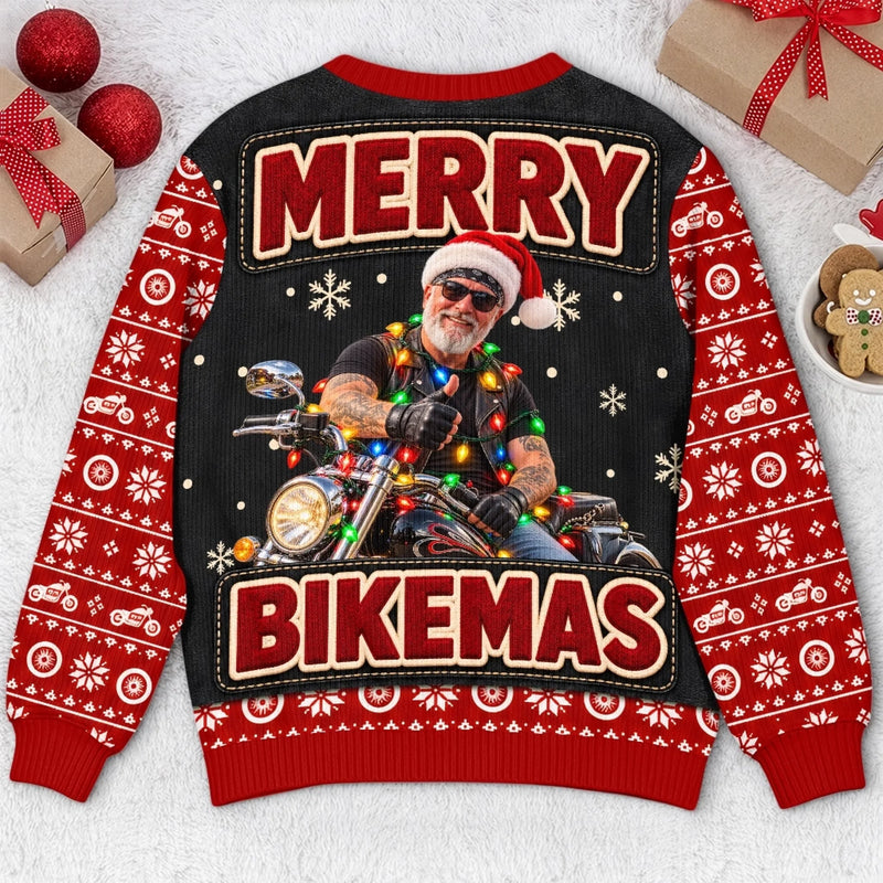 Custom Photo Biker Christmas Gifts for Men - Personalized Ugly Sweatshirt
