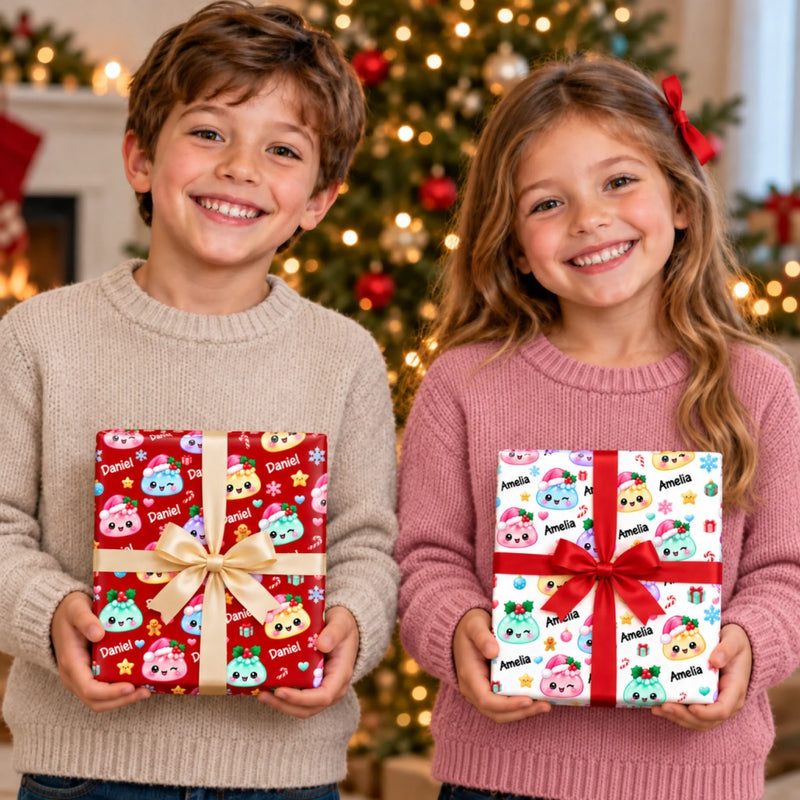 Custom Name Christmas Squishy Pattern Gifts For Kids, Family - Personalized Wrapping Paper