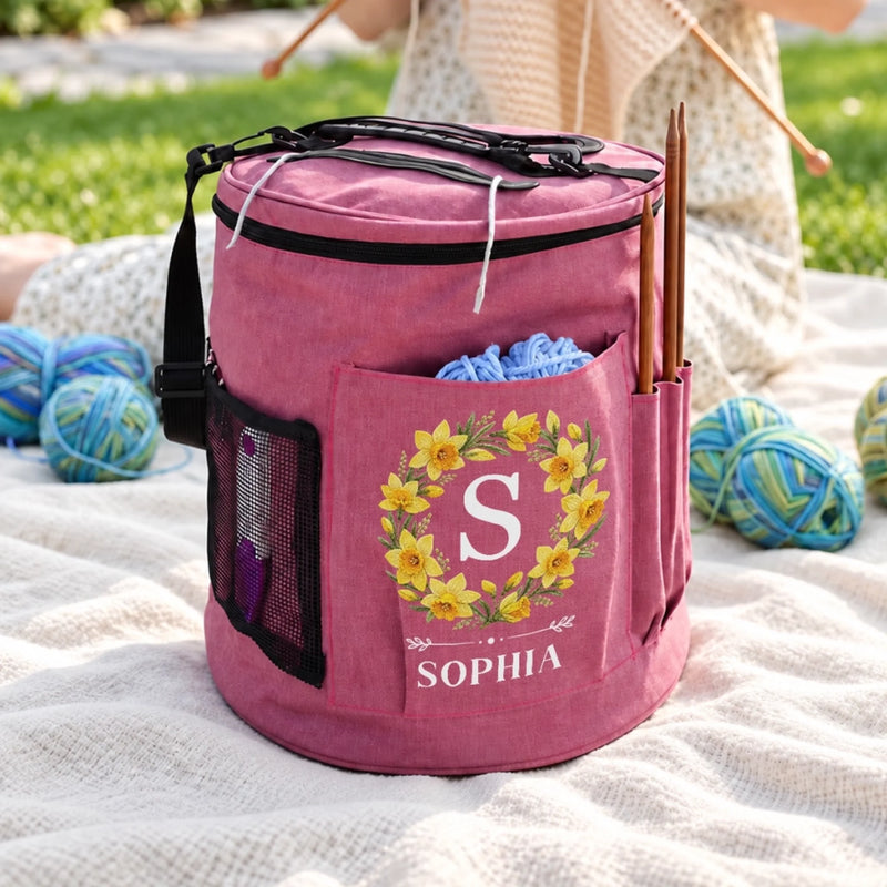 Custom Name Yarn Storage Gifts For Knitters, Women - Personalized Cylindrical Large Yarn Storage Bag