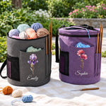 Custom Flower Yarn Storage Bag For Knitters, Women - Personalized Cylindrical Large Yarn Storage Bag