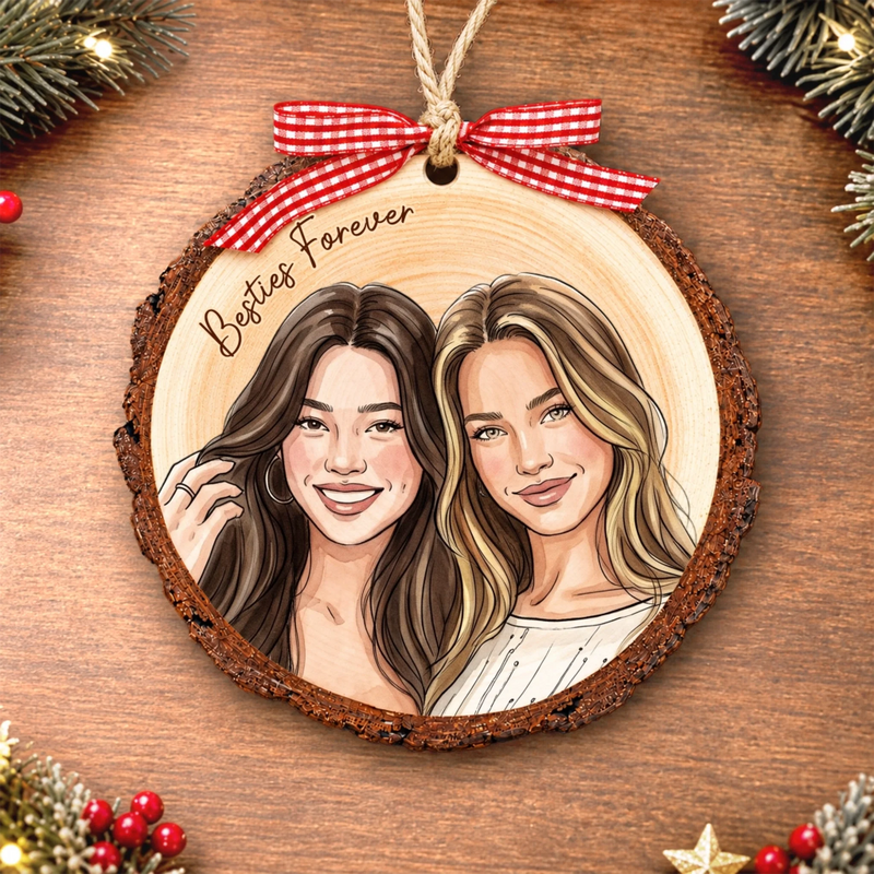 Custom Photo Best Friends Sisters Forever Gifts For Besties, Sisters, Best Friends - Personalized Wood Slice Ornament