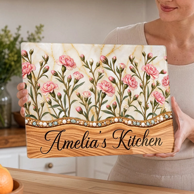 Custom Name Flower Garden Kitchen Decor Gifts For Her - Personalized Glass Cutting Board