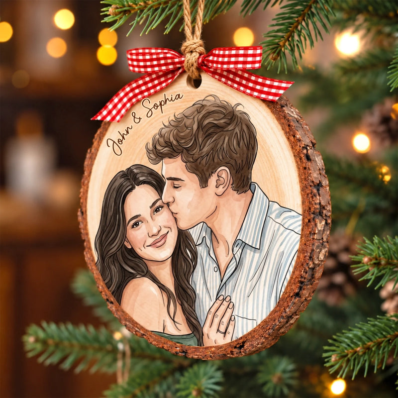 Custom Photo Couple Christmas Gifts For Husband And Wife, Him And Her - Personalized Wood Slice Ornament