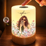Custom Name Photo Flower Selfie Gifts for Her - Personalized Dimmable Touch Night Light