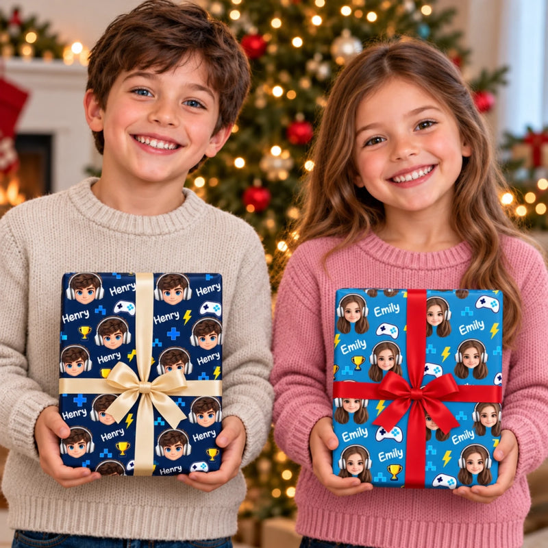 Custom Photo Game Pattern Gifts For Kids, Gamer, Gaming Lovers - Personalized Wrapping Paper