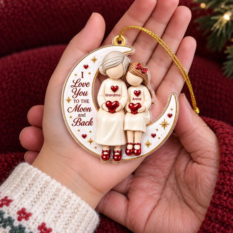 Custom Name Grandma Christmas Keepsake Gifts For Grandma, Grandkids - Personalized Acrylic Ornament - To The Moon