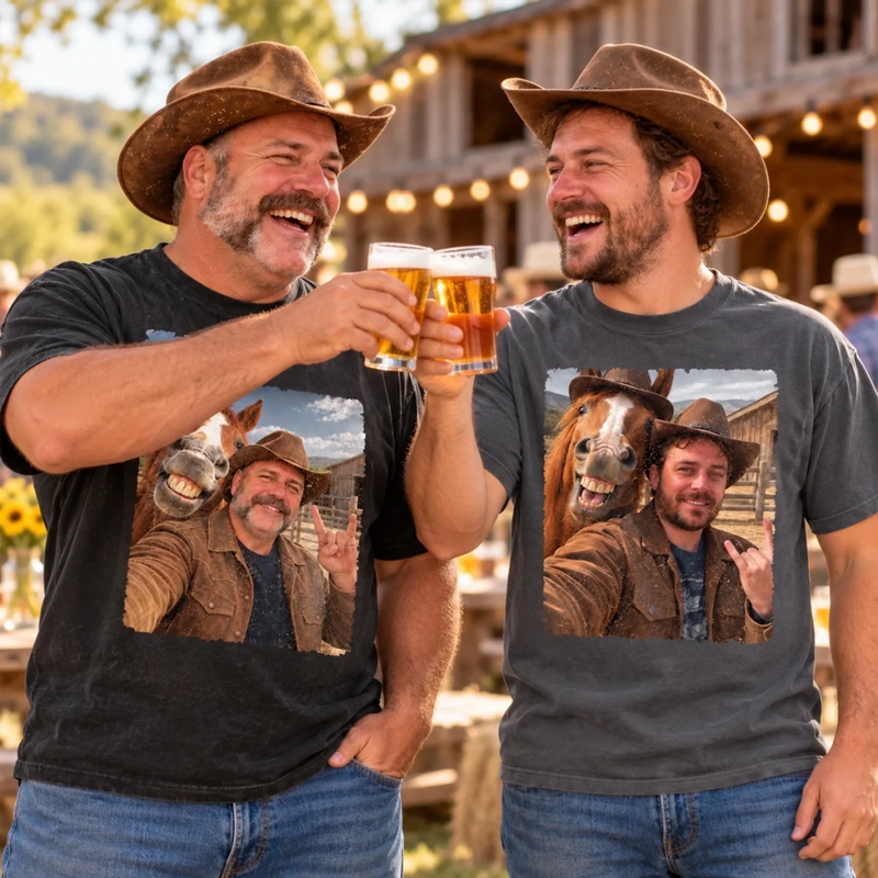 Custom Photo Cowboy Horse Gifts for Men - Personalized Comfort T-Shirt
