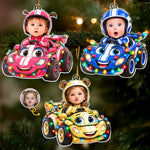Custom Photo Christmas Astronaut Race Car Gifts for Kids - Personalized Acrylic Ornament