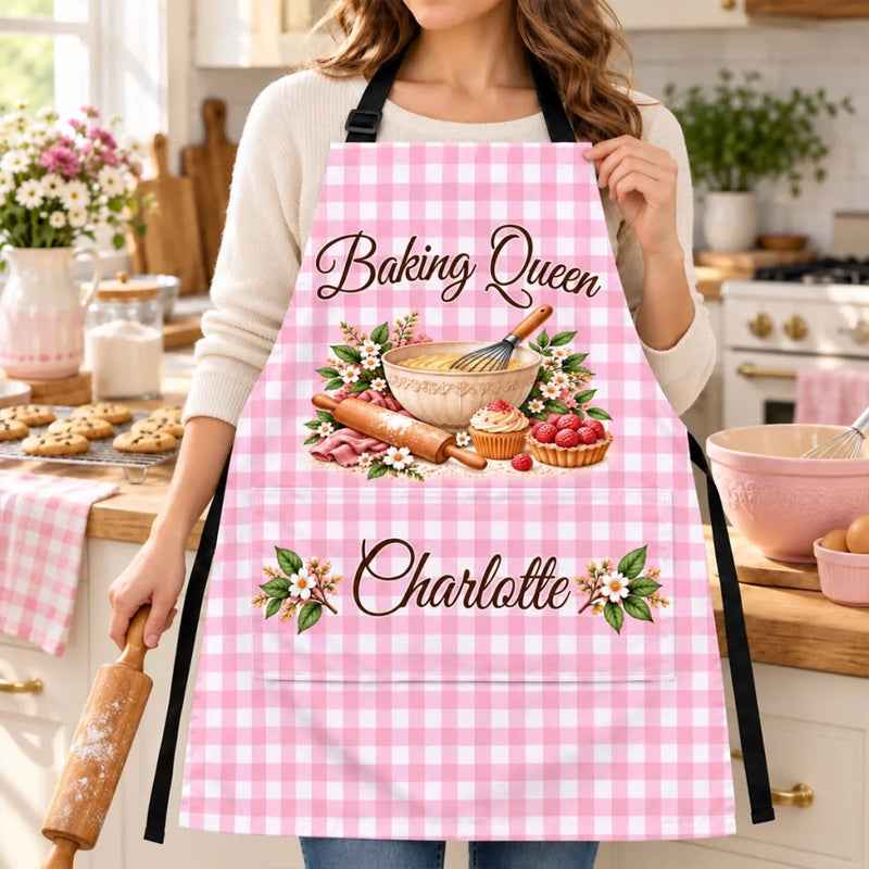 Custom Name Baking Queen Gifts For Bakers - Personalized Apron With Pocket