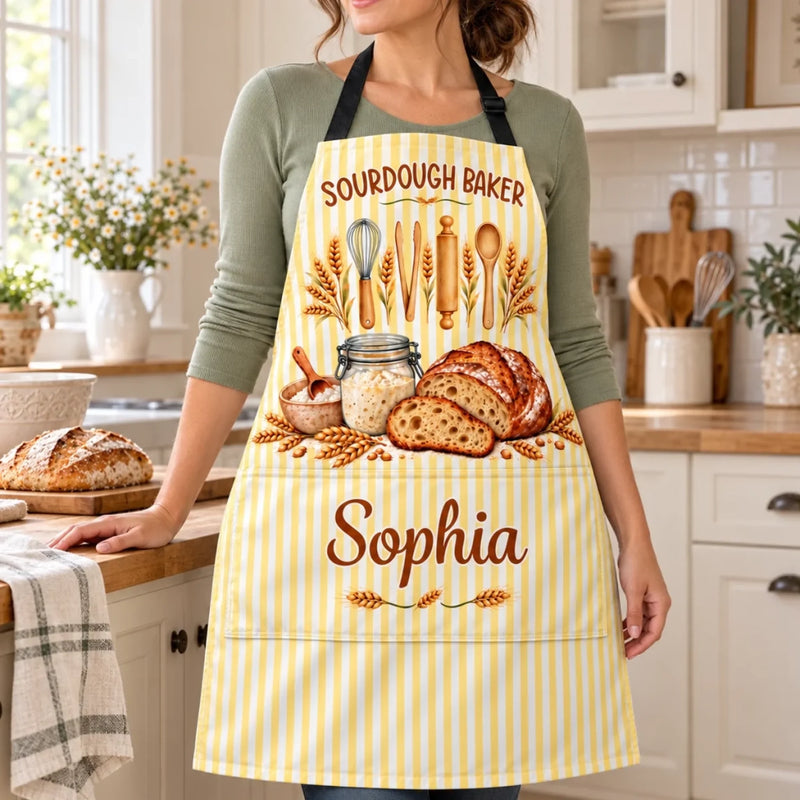 Custom Name Sourdough Baking Gifts For Bakers - Personalized Apron With Pocket