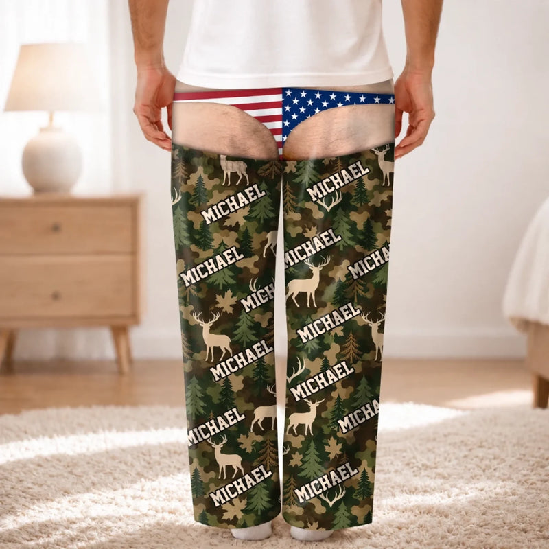 Custom Name Patriotic Deer Hunting Gifts For Men - Personalized Pajamas Pants