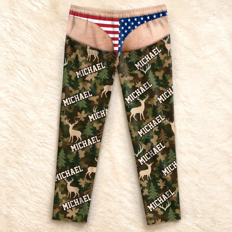 Custom Name Patriotic Deer Hunting Gifts For Men - Personalized Pajamas Pants