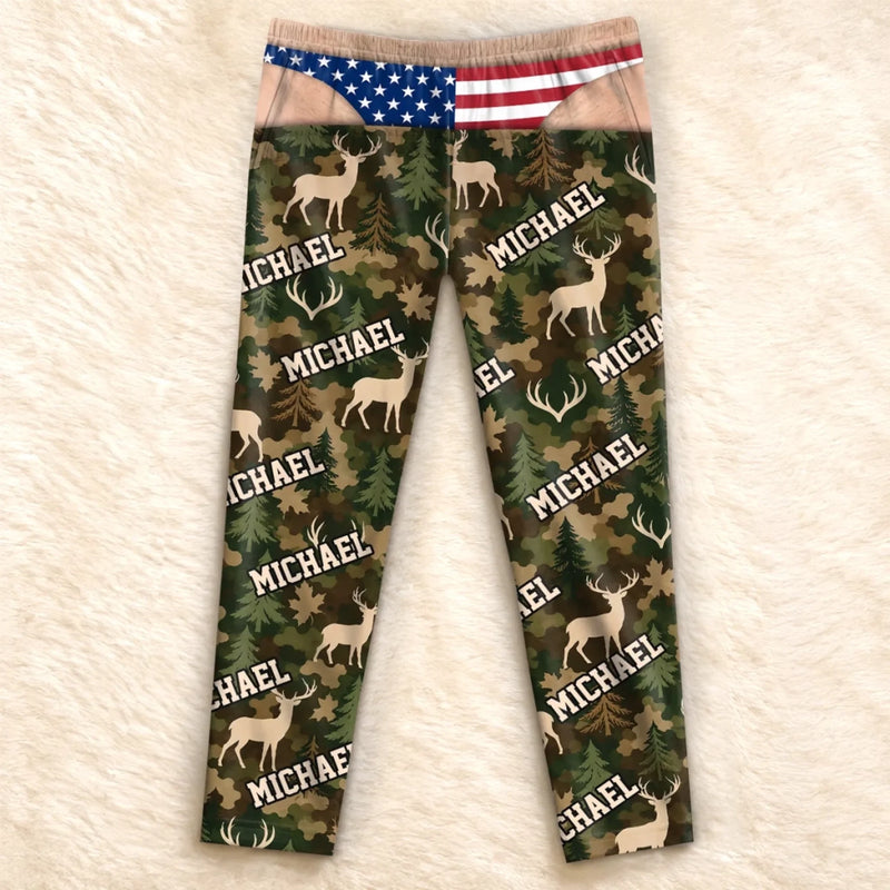 Custom Name Patriotic Deer Hunting Gifts For Men - Personalized Pajamas Pants
