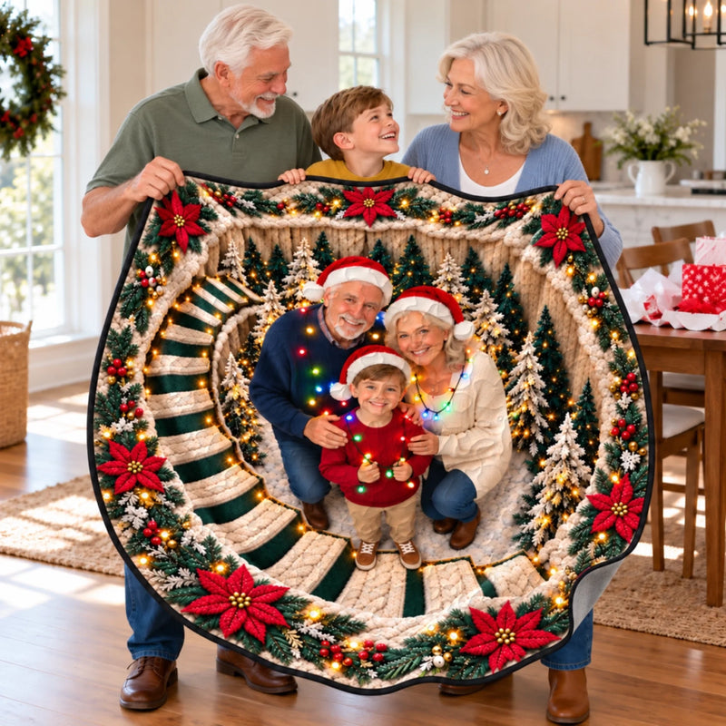 Custom Family Photo Christmas Tree Celebration Decor - Personalized Quilted Round Mat