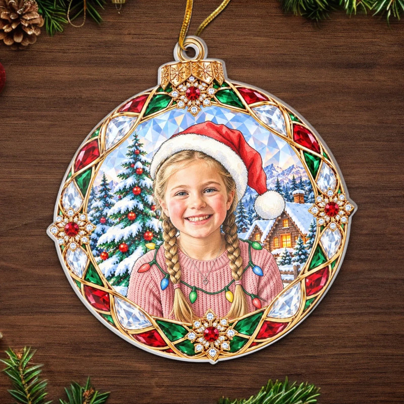 Custom Photo Santa Hat Christmas Keepsakes Gifts For Kids - Personalized Acrylic Ornament