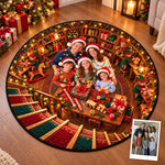 Custom Photo Santa Workshop Family Decor - Personalized Quilted Round Mat