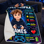 Custom Photo Name Gamer Profile Gifts for Kids - Personalized Blanket