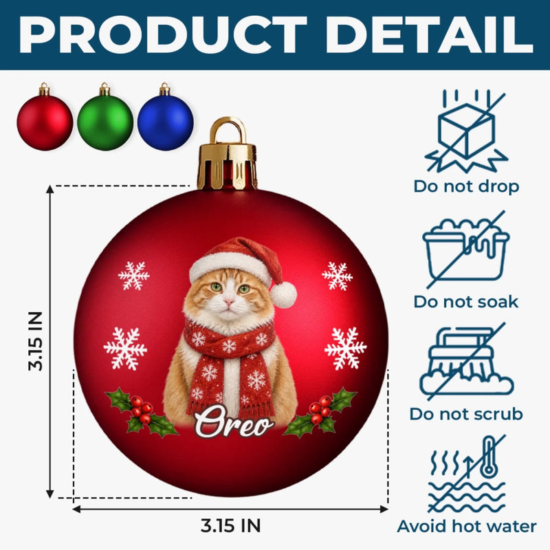 Custom Pet Photo Christmas Gifts for Dog and Cat Lovers - Personalized Full Wrap Ball Ornament