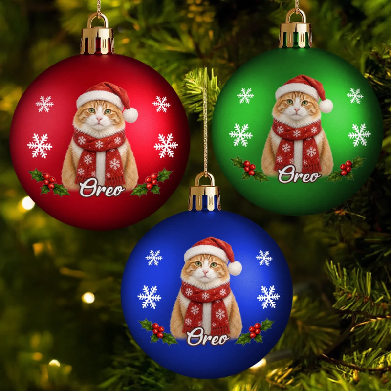 Custom Pet Photo Christmas Gifts for Dog and Cat Lovers - Personalized Full Wrap Ball Ornament