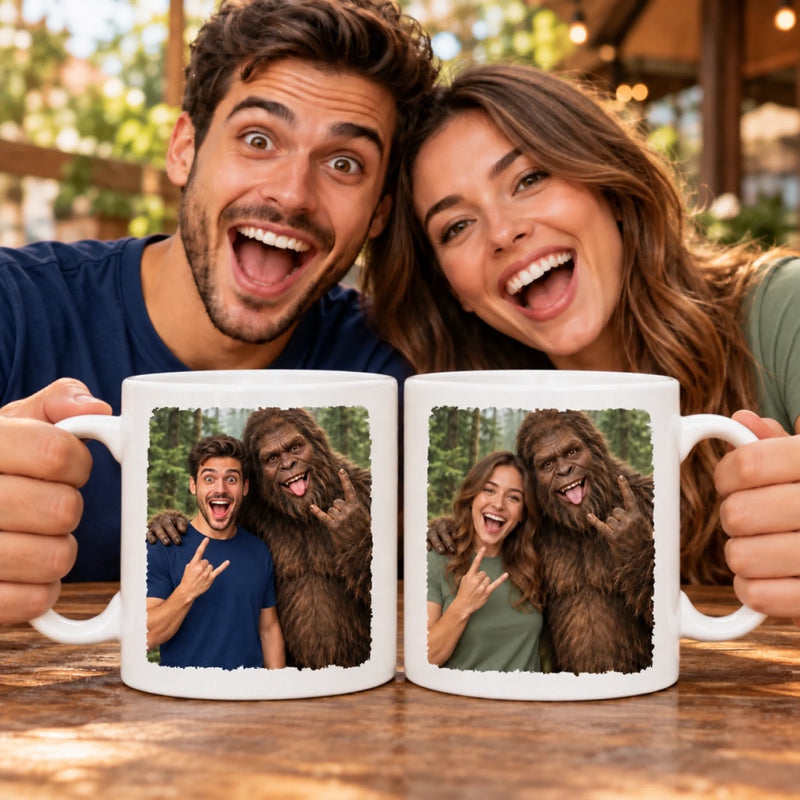 Custom Photo Funny Bigfoot Selfie Gifts for Men, Women - Personalized Mug